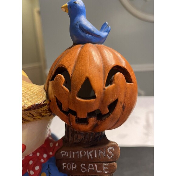 Vtg Hobbyist Ceramic Scarecrow Jack O Lantern Pumpkin Lights Up Fall Harvest - Picture 4 of 16
